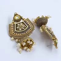 PRIVIU Grey Meenakari  Pearls Drop Floral Large Ethnic Jhumka Earring For Women-thumb1
