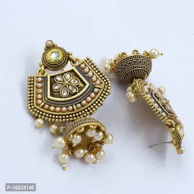 PRIVIU Grey Meenakari  Pearls Drop Floral Large Ethnic Jhumka Earring For Women-thumb2