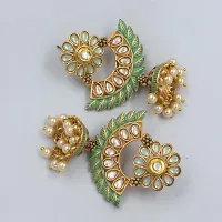 PRIVIU Green Meenakari Chandbali, Pearl Jhumka, Floral  Stylish Jhumka Earrings for Women  Girls-thumb1