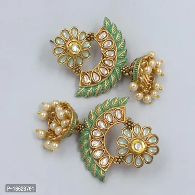 PRIVIU Green Meenakari Chandbali, Pearl Jhumka, Floral  Stylish Jhumka Earrings for Women  Girls-thumb2