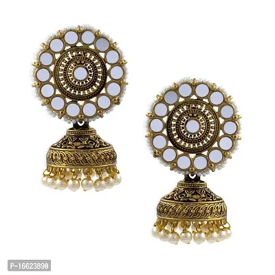 PRIVIU brings you a stunning jewelry piece with traditional Indian design - Black Meenakari Chandbali Earrings for Women with Mirror Work-thumb0