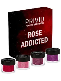 PRIVIU Power Shimmer Metallic Eye Makeup Loose Glitter Eyeshadow Powder (Talc Free), Pack of 4 Colors, Rose Addicted-thumb1