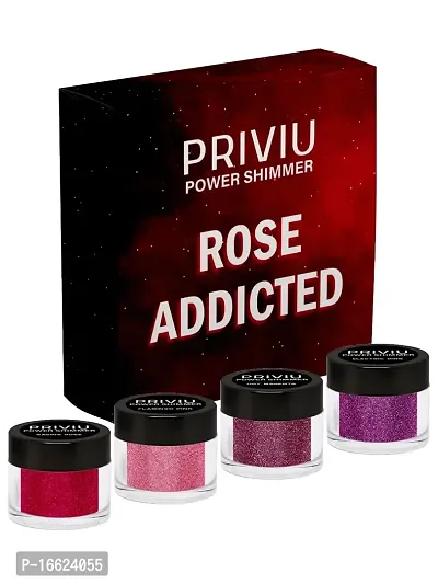 PRIVIU Power Shimmer Metallic Eye Makeup Loose Glitter Eyeshadow Powder (Talc Free), Pack of 4 Colors, Rose Addicted-thumb2