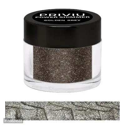 PRIVIU Power Shimmer Metallic Eye Makeup Loose Glitter Eyeshadow Powder (Talc Free), 07 Golden Grey, 3g