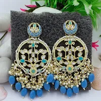 PRIVIU BlueTraditional Gold Plated Handcrafted Pearl Kundan Beaded Dangle Earrings for Women-thumb1