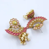 PRIVIU Pink Meenakari Chandbali, Pearl Jhumka, Floral  Stylish Jhumka Earrings for Women  Girls-thumb1