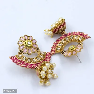 PRIVIU Pink Meenakari Chandbali, Pearl Jhumka, Floral  Stylish Jhumka Earrings for Women  Girls-thumb2