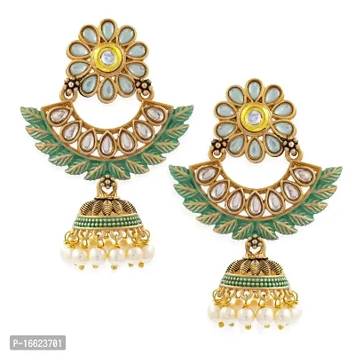 PRIVIU Green Meenakari Chandbali, Pearl Jhumka, Floral  Stylish Jhumka Earrings for Women  Girls