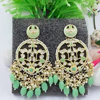 PRIVIU Traditional Handcrafted Green/Mint colour Kundan Studded Ethnic Earrings for Women  Girls-thumb3