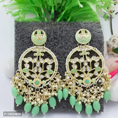 PRIVIU Traditional Handcrafted Green/Mint colour Kundan Studded Ethnic Earrings for Women  Girls-thumb4