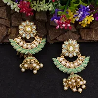 PRIVIU Green Meenakari Chandbali, Pearl Jhumka, Floral  Stylish Jhumka Earrings for Women  Girls-thumb3