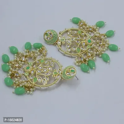 PRIVIU Traditional Handcrafted Green/Mint colour Kundan Studded Ethnic Earrings for Women  Girls-thumb2