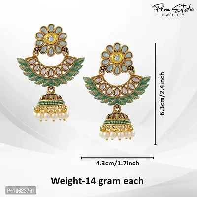 PRIVIU Green Meenakari Chandbali, Pearl Jhumka, Floral  Stylish Jhumka Earrings for Women  Girls-thumb3