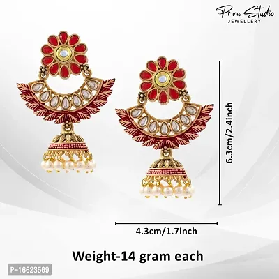 PRIVIU Red Meenakari Chandbali, Pearl Jhumka, Floral  Stylish Jhumka Earrings for Women  Girls-thumb3