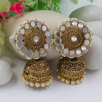 PRIVIU brings you a stunning jewelry piece with traditional Indian design - Black Meenakari Chandbali Earrings for Women with Mirror Work-thumb3