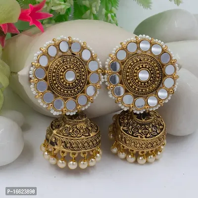 PRIVIU brings you a stunning jewelry piece with traditional Indian design - Black Meenakari Chandbali Earrings for Women with Mirror Work-thumb4