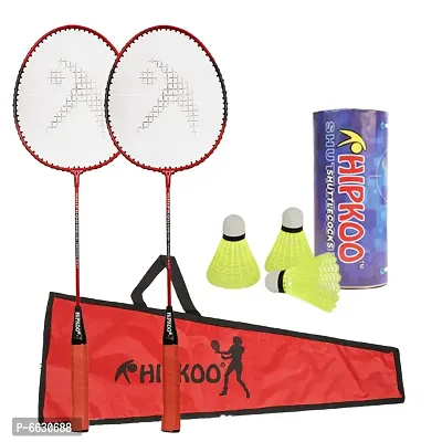 Hipkoo Sports High Quality Aluminum Badminton Complete Racquets Set | 2 Rackets with Cover and 3 Shuttles (Red, Set of 2)