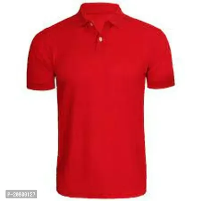 Trendy Poly Blend Red Short Sleeve Solid Polos T-shirt For Men-thumb0