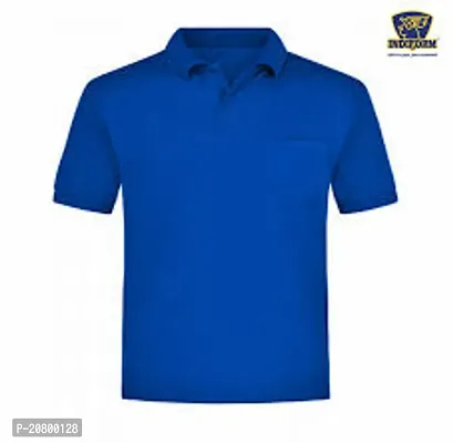 Trendy Poly Blend Royal Blue Short Sleeve Solid Polos T-shirt For Men-thumb0