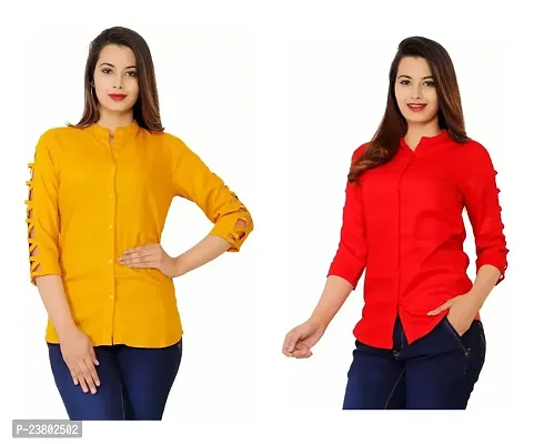 Elegant  Cotton Blend Solid Shirt For Women