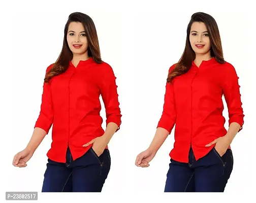 Elegant  Cotton Blend Solid Shirt For Women