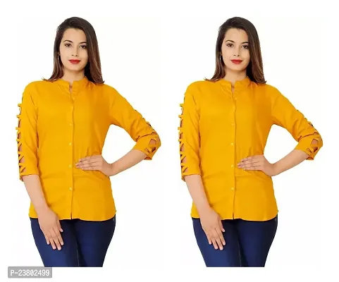 Elegant  Cotton Blend Solid Shirt For Women-thumb0