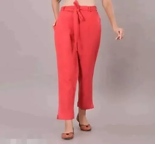 SKYTICK Women's Elasticated High Waist Paper Bag Trouser Belt Style Pant with Pockets