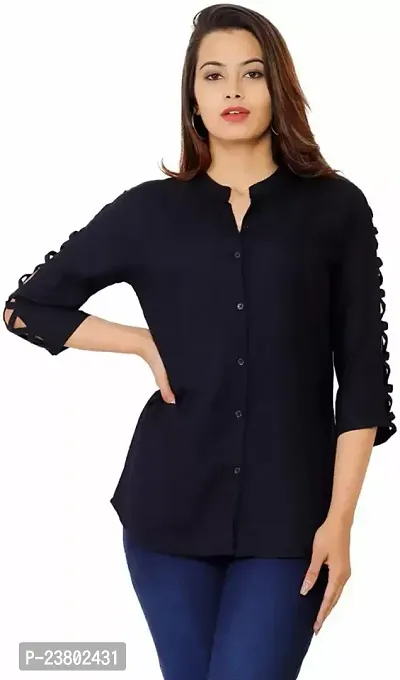 Elegant  Cotton Blend Solid Shirt For Women-thumb0