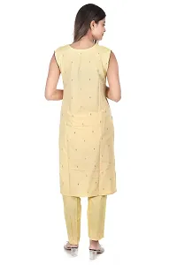 Zignoco Women Sleeve Less Kurta Pant Set South Cotton (Medium, Yellow)-thumb1