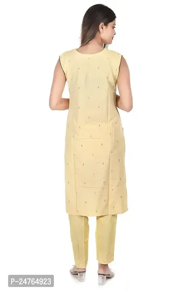 Zignoco Women Sleeve Less Kurta Pant Set South Cotton (Medium, Yellow)-thumb2