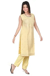 Zignoco Women Sleeve Less Kurta Pant Set South Cotton (Medium, Yellow)-thumb2