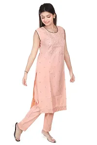 Zignoco Women Sleeve Less Kurta Pant Set South Cotton (Large, Peach)-thumb2