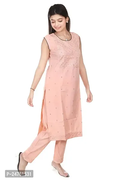 Zignoco Women Sleeve Less Kurta Pant Set South Cotton (Large, Peach)-thumb3