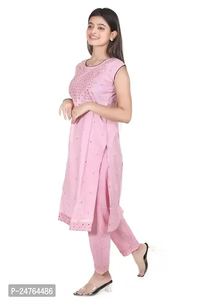 Zignoco Women Sleeve Less Kurta Pant Set South Cotton (Large, Pink)-thumb4