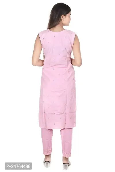 Zignoco Women Sleeve Less Kurta Pant Set South Cotton (Large, Pink)-thumb2