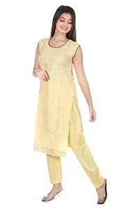 Zignoco Women Sleeve Less Kurta Pant Set South Cotton (Medium, Yellow)-thumb3