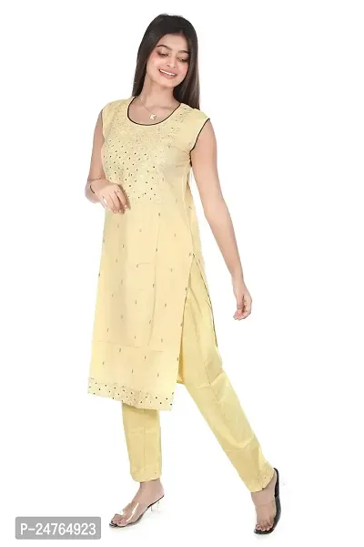 Zignoco Women Sleeve Less Kurta Pant Set South Cotton (Medium, Yellow)-thumb4