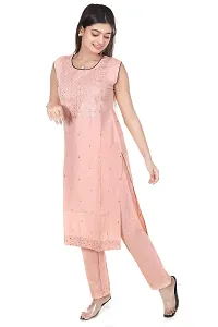 Zignoco Women Sleeve Less Kurta Pant Set South Cotton (Large, Peach)-thumb3