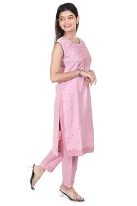 Zignoco Women Sleeve Less Kurta Pant Set South Cotton (Large, Pink)-thumb2