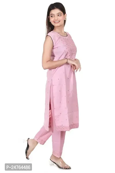 Zignoco Women Sleeve Less Kurta Pant Set South Cotton (Large, Pink)-thumb3