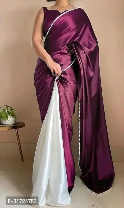 Stylish Satin Purple Solid Saree with Blouse piece