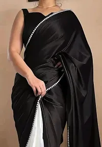 Stylish Satin Black Solid Saree with Blouse piece-thumb1