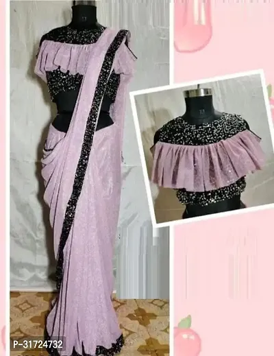 Stylish Lycra Pink Solid Saree with Blouse piece-thumb0