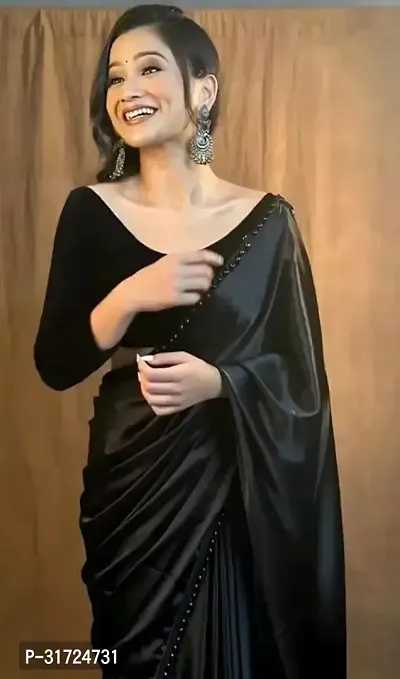 Stylish Lycra Black Solid Saree with Blouse piece-thumb0