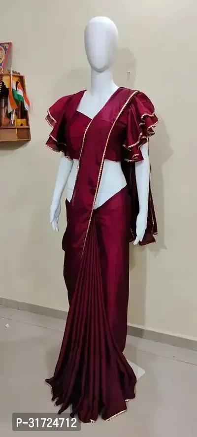 Stylish Georgette Maroon Solid Ready to Wear Stitched Saree with Blouse Piece