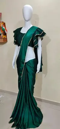 Stylish Georgette Green Solid Ready to Wear Stitched Saree with Blouse Piece-thumb1