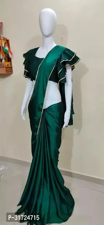 Stylish Georgette Green Solid Ready to Wear Stitched Saree with Blouse Piece-thumb2