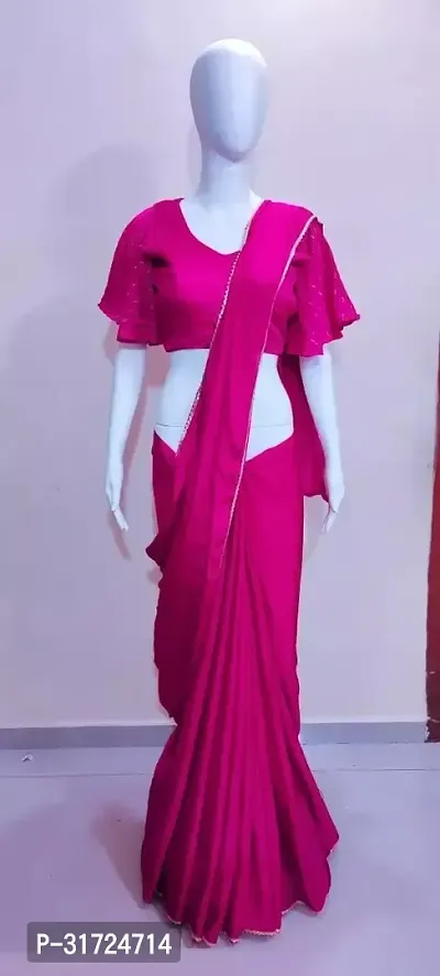 Stylish Georgette Pink Solid Ready to Wear Stitched Saree with Blouse Piece