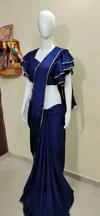 Stylish Georgette Blue Solid Ready to Wear Stitched Saree with Blouse Piece-thumb1