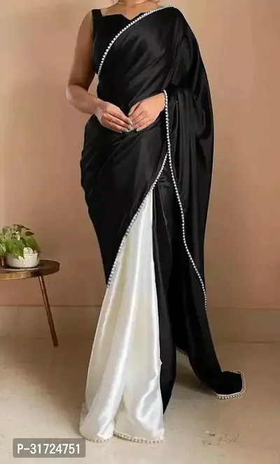 Stylish Satin Black Solid Saree with Blouse piece-thumb0